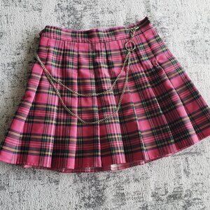 Cute Pink Tartan Punk Kilt w/ wallet chain DIY custom + ooak